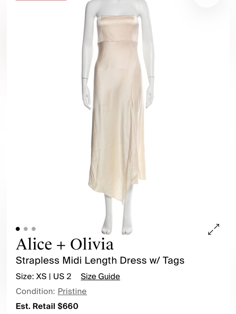 Alice + Olivia Strapless Champagne Midi Dress